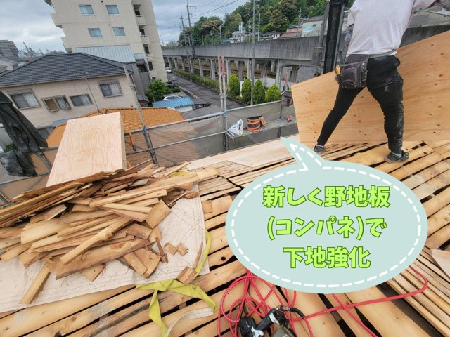 春日井市高蔵寺にてコンパネ張り開始