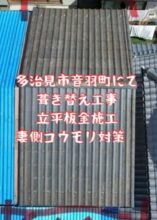 多治見市音羽町にて葺き替え工事立平板金、妻側コウモリ対策