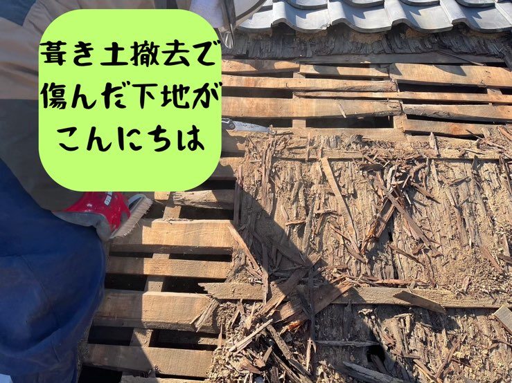 多治見市大藪町にて瓦破損部改修工事傷んだ下地発見