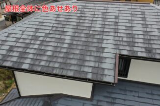 屋根全体が色あせ、塗装の防水機能がほぼ失われている状態