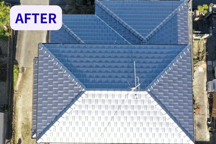 施工後のグレー瓦の全景