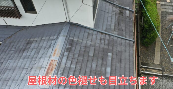 スレート屋根の塗膜が剥がれ防水性が低下している状態