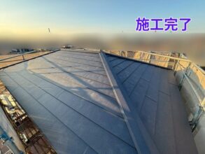 施工完了後の黒い屋根全体の仕上がり