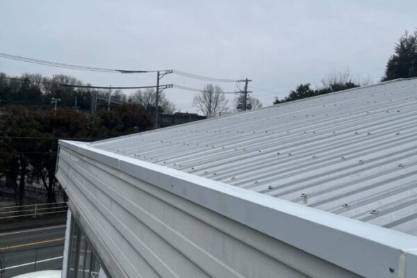 施工後の屋根のビスや板金部分まできれいに仕上がっている建物外観。