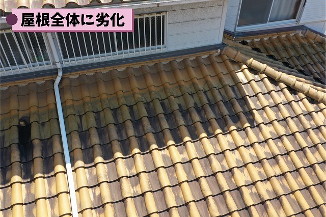 築36年の瓦屋根に見られた色あせや経年劣化